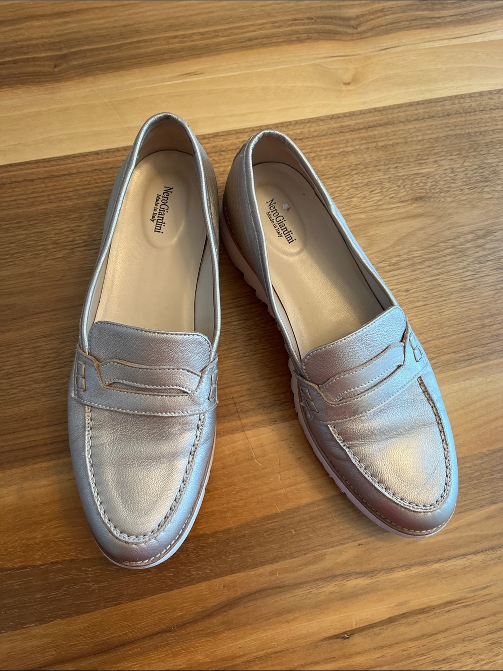Nero Giardini Metallic Silver Penny Loafers